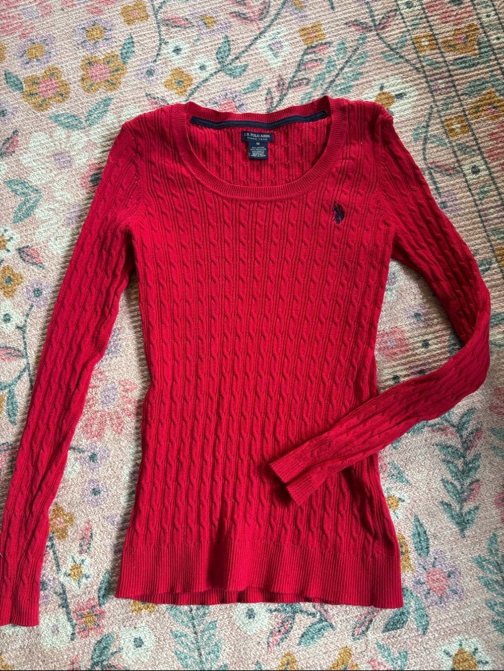 Ralph Lauren RED Cable-Knit Scoop Neck Sweater